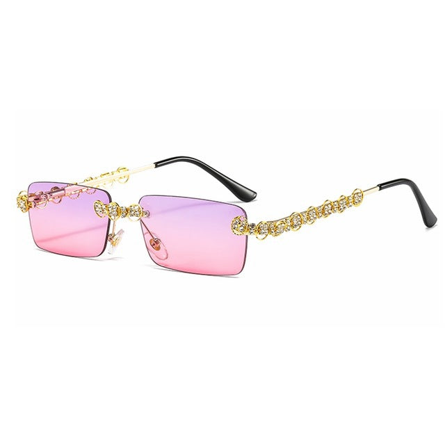 Damen Designer-Sonnenbrille mit funkelndem Rahmen und rechteckigem Glas Karnz