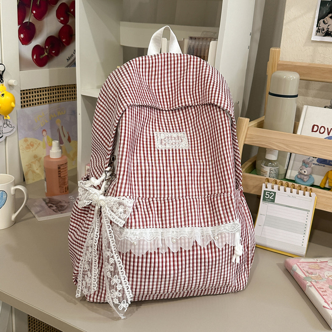 Charmantes gestreiftes Rucksack mit Spitzenbesatz Karnz