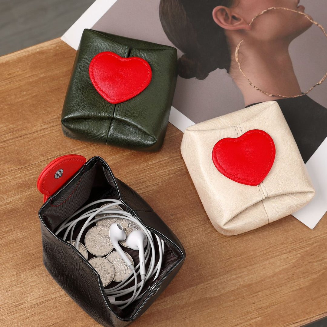 Herz-verzierte Leder-Münztasche