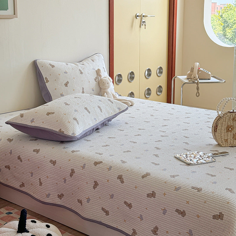 Gepolstertes Baumwollbettüberwurf-Set mit Teddy-Bär-Streifenmuster und umkehrbarem Design