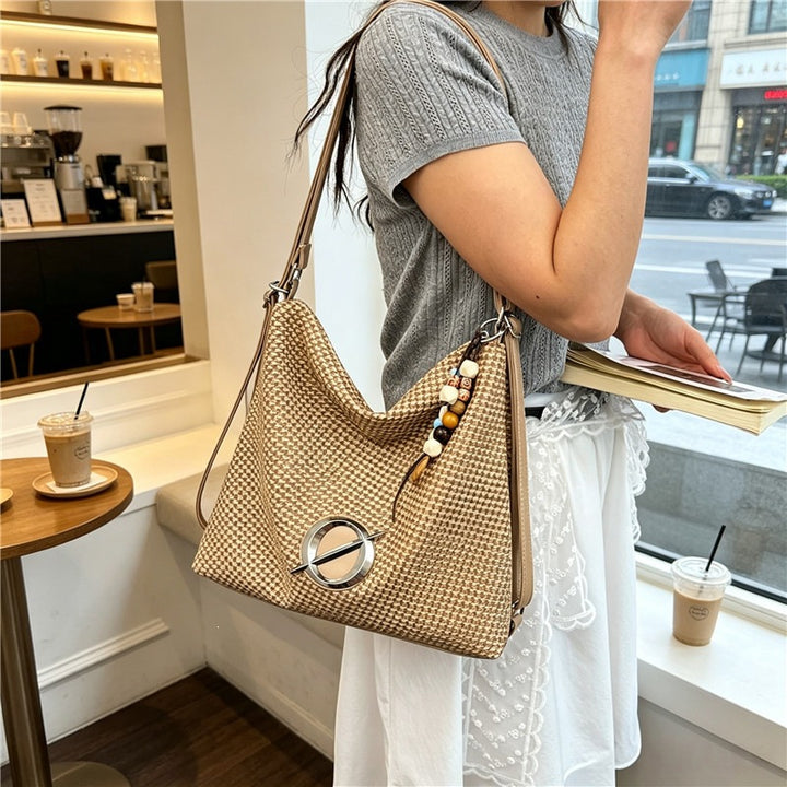 Strukturierte Hahnentrittschultertasche