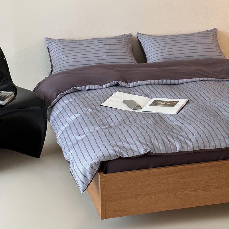Wendbares Baumwollsatin-Bettbezug-Set mit geometrischem Quadrat-Jacquard und verdecktem Reißverschluß