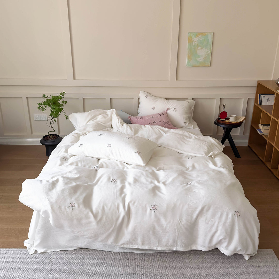 Bestickte Baumwollsatin Teddy Bettbezugset