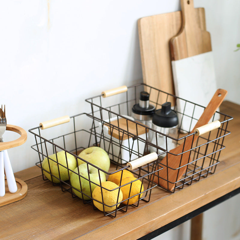 Unisex Drahtaufbewahrungskorb mit ergonomischen Holzgriffen Karnz