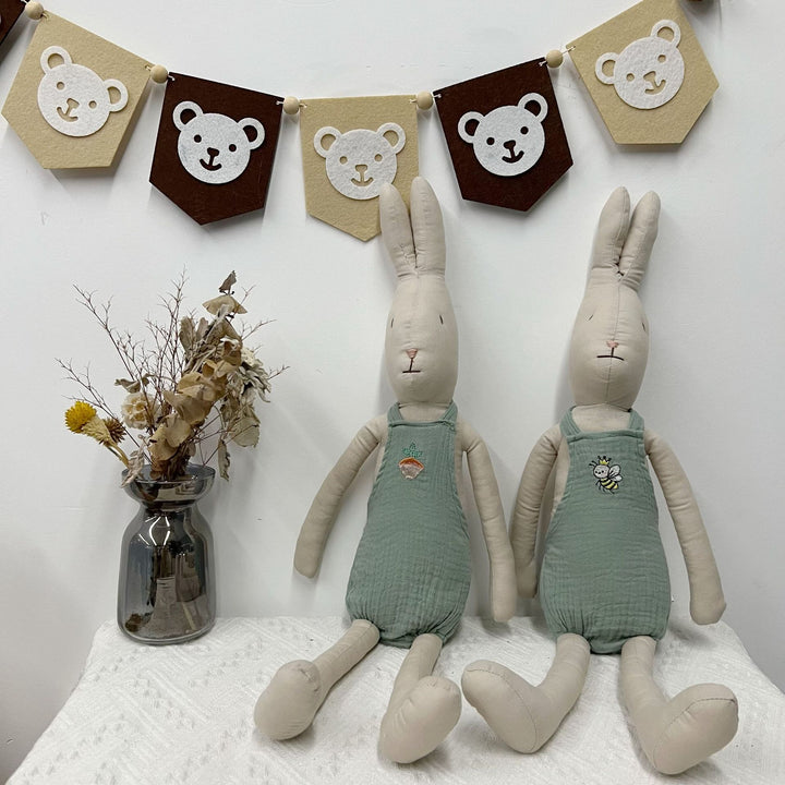 Oversized Leinen-Mischung Langbeiniger Bunny Puppe mit besticktem Musselin Overall