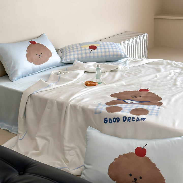 Kinder-Bettwäsche-Set mit niedlichem Hunde-Print, satinähnlicher Baumwollmischung & Wendekissenbezug