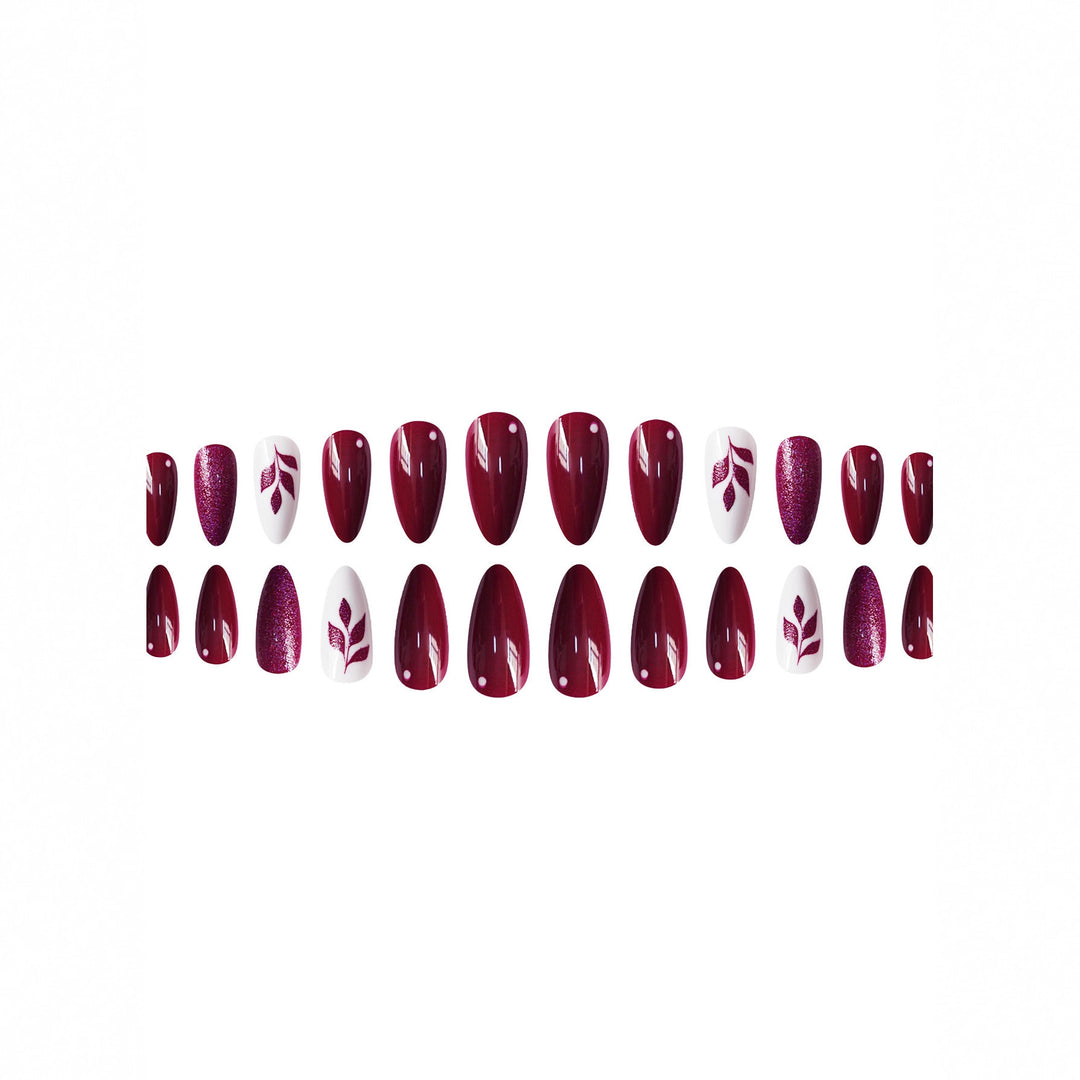 Künstlerisches Press-On Nail Art Set mit glitzerndem Blatt Design Karnz