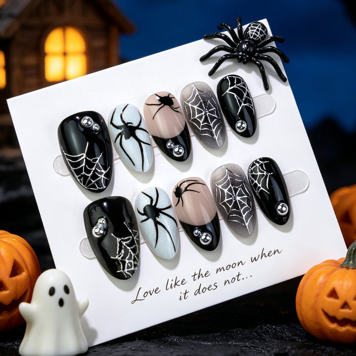 Halloween-Themen Press-On Nail Set mit Spinnen- und Netzdesign Karnz