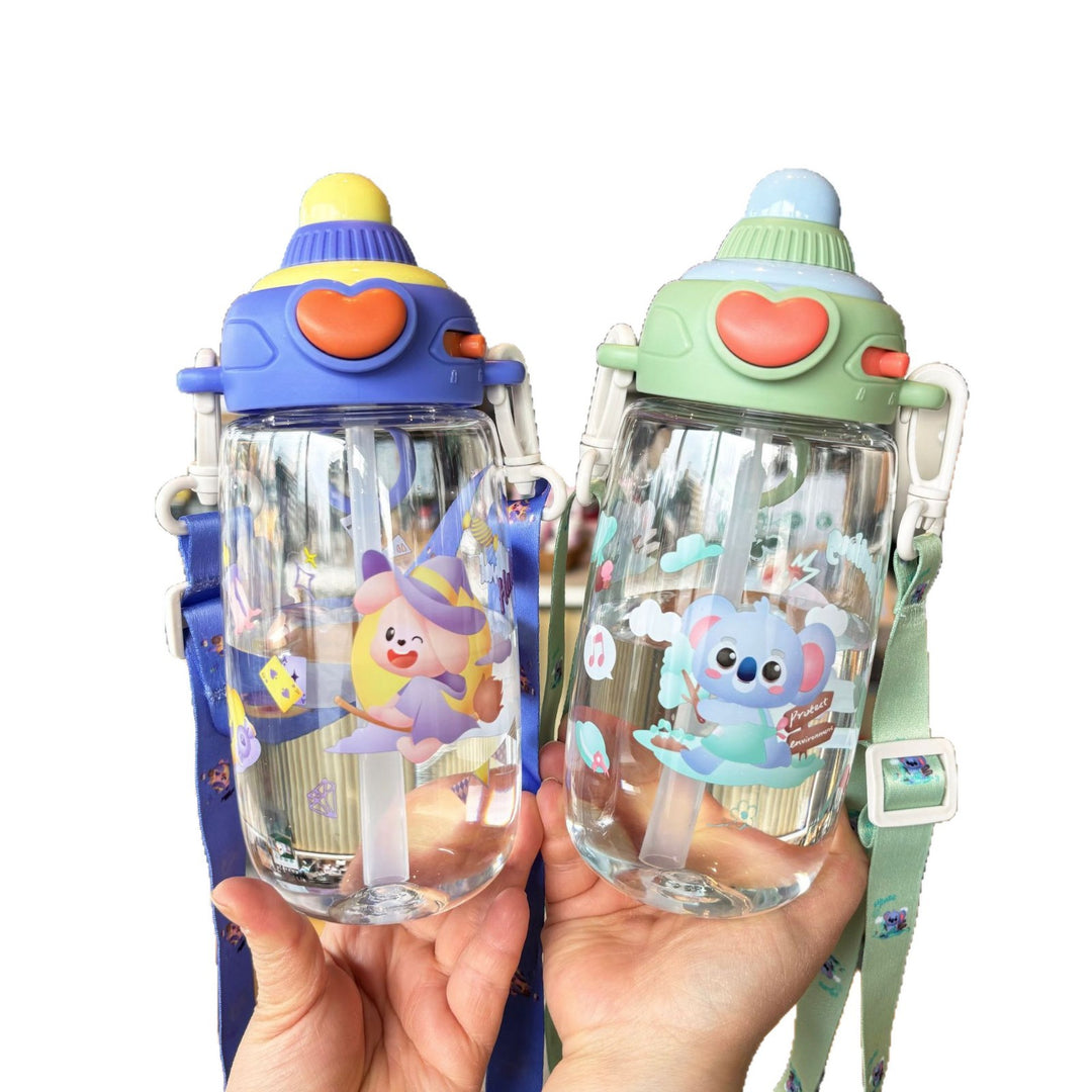 Damen transparente Trinkflasche mit ergonomischem Tragegriff und integriertem Strohhalm Karnz