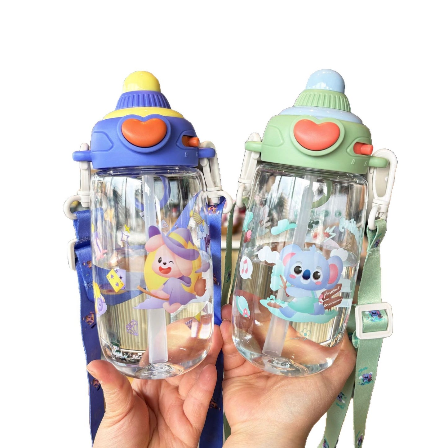 Damen transparente Trinkflasche mit ergonomischem Tragegriff und integriertem Strohhalm Karnz