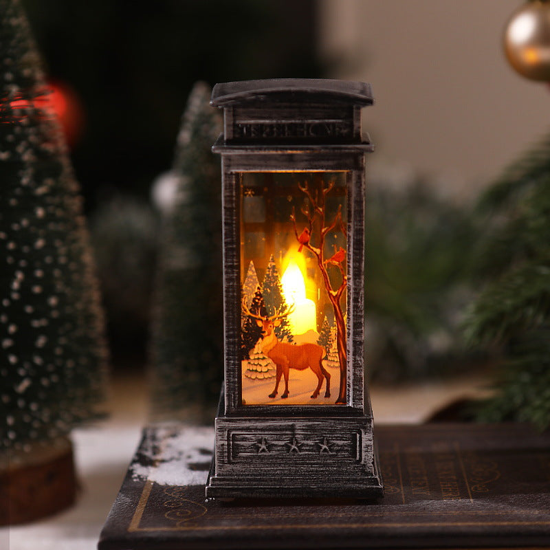 Nostalgische LED Weihnachtslaterne mit beweglichem Santa-Motiv Karnz