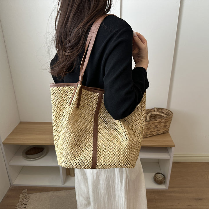 Woven Straw Tote Bag mit Lederakzenten