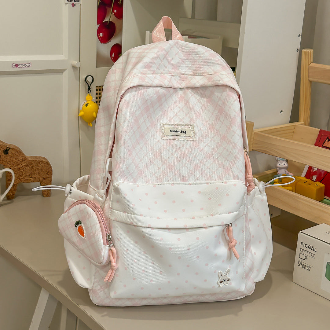 Stylische Karomuster-Rucksack mit lustigen dekorativen Akzenten Karnz