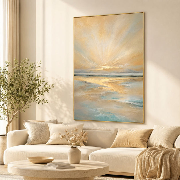 Texturiertes Küstenhorizont-Leinwandkunstwerk für Zuhause