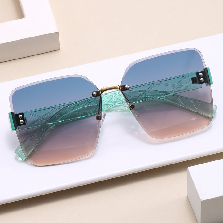 Damen oversized quadratische Sonnenbrille mit modischem Dekor Karnz