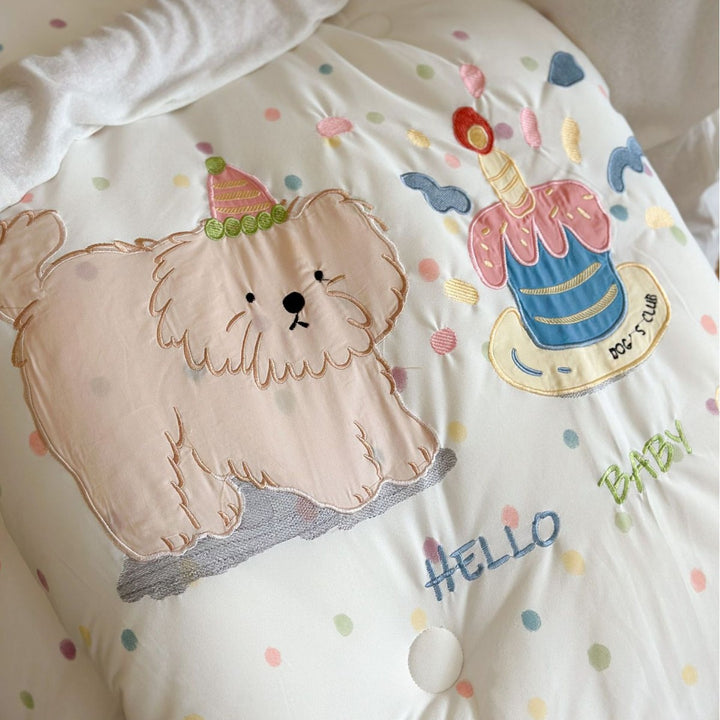 Kinder-Steppdecke mit applizierter Katze und Teddybär extraweiche Kuscheldecke