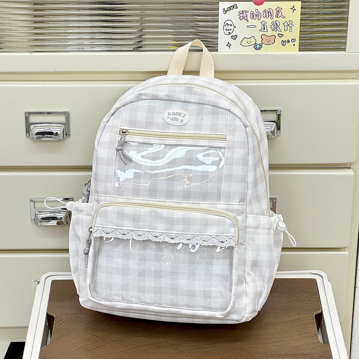 Transparente Fronttaschen Karomuster Rucksack Karnz