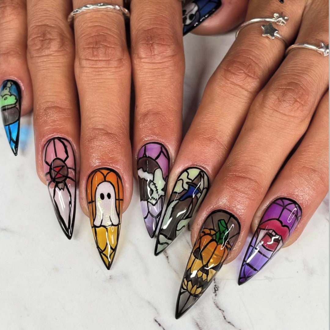 Künstlerische Halloween-Themen Stiletto Presse-On Nägel Karnz