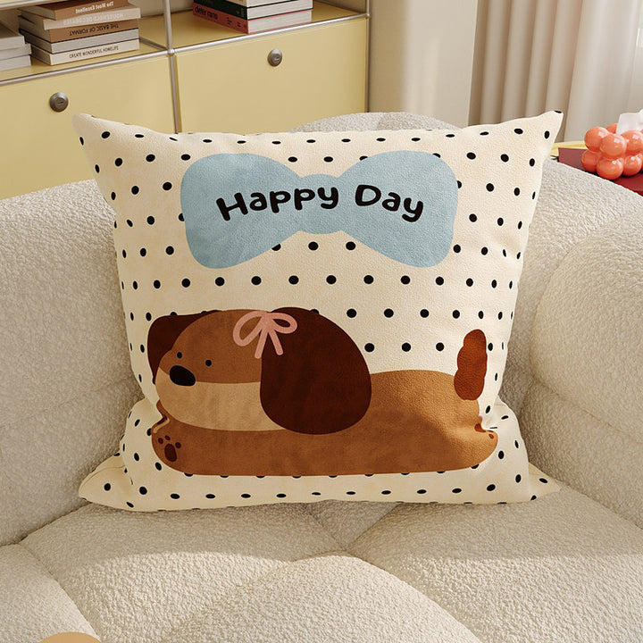 Square Plush Decorative Cushion Pillow with Illustrated House 'Room' Motif
