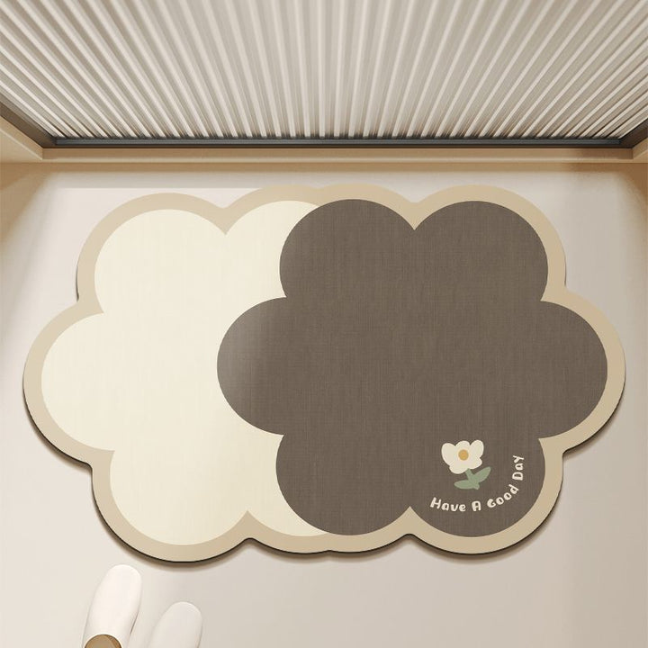 Cloud-Shaped Low-Pile Absorbent Floor Mat with Non-Slip Backing and Flower Print