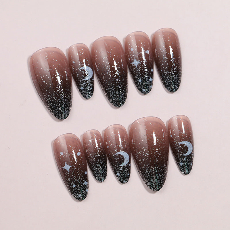 Künstlerisches Ombre Press-On Nagelset mit himmlischem Design Karnz