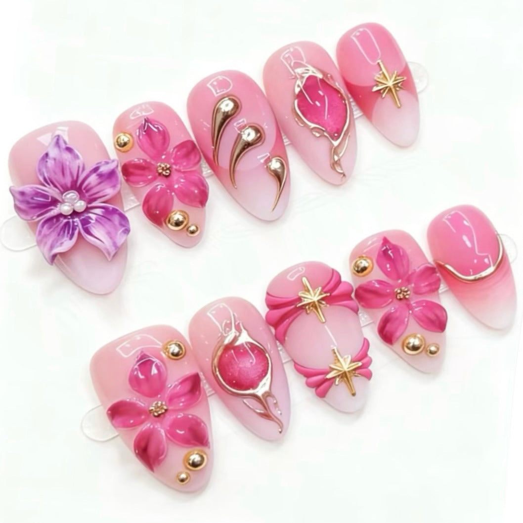 Künstlerisches, floral verziertes Press-On-Nagelset 1790745419