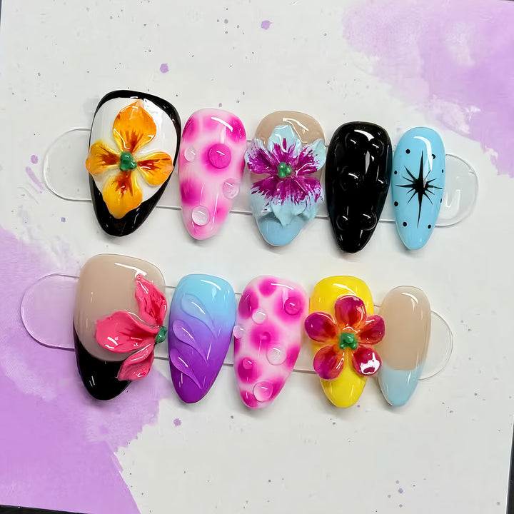 Handbemalter floraler Press-On Nagelset