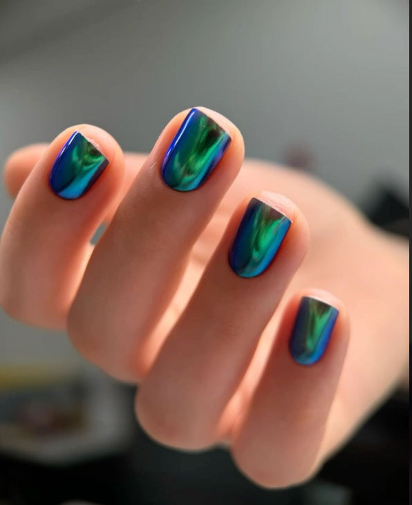 Iridescent Marmor Effekt Press-On Nägel Karnz