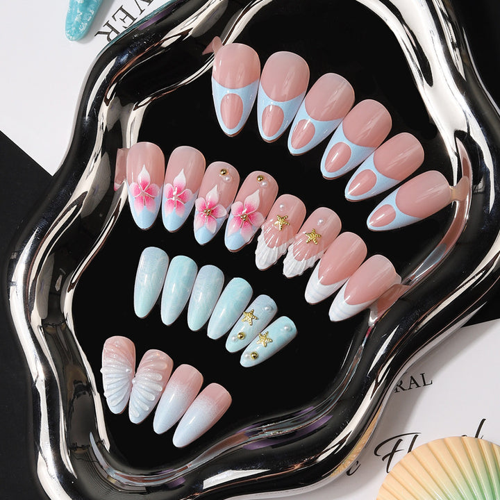 Künstlerisches von Meer inspiriertes Press-On Nagelset Karnz