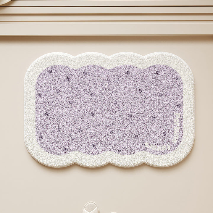 Scalloped-Edge Plush Absorbent Non-Slip Bath Rug with Cookie Motif