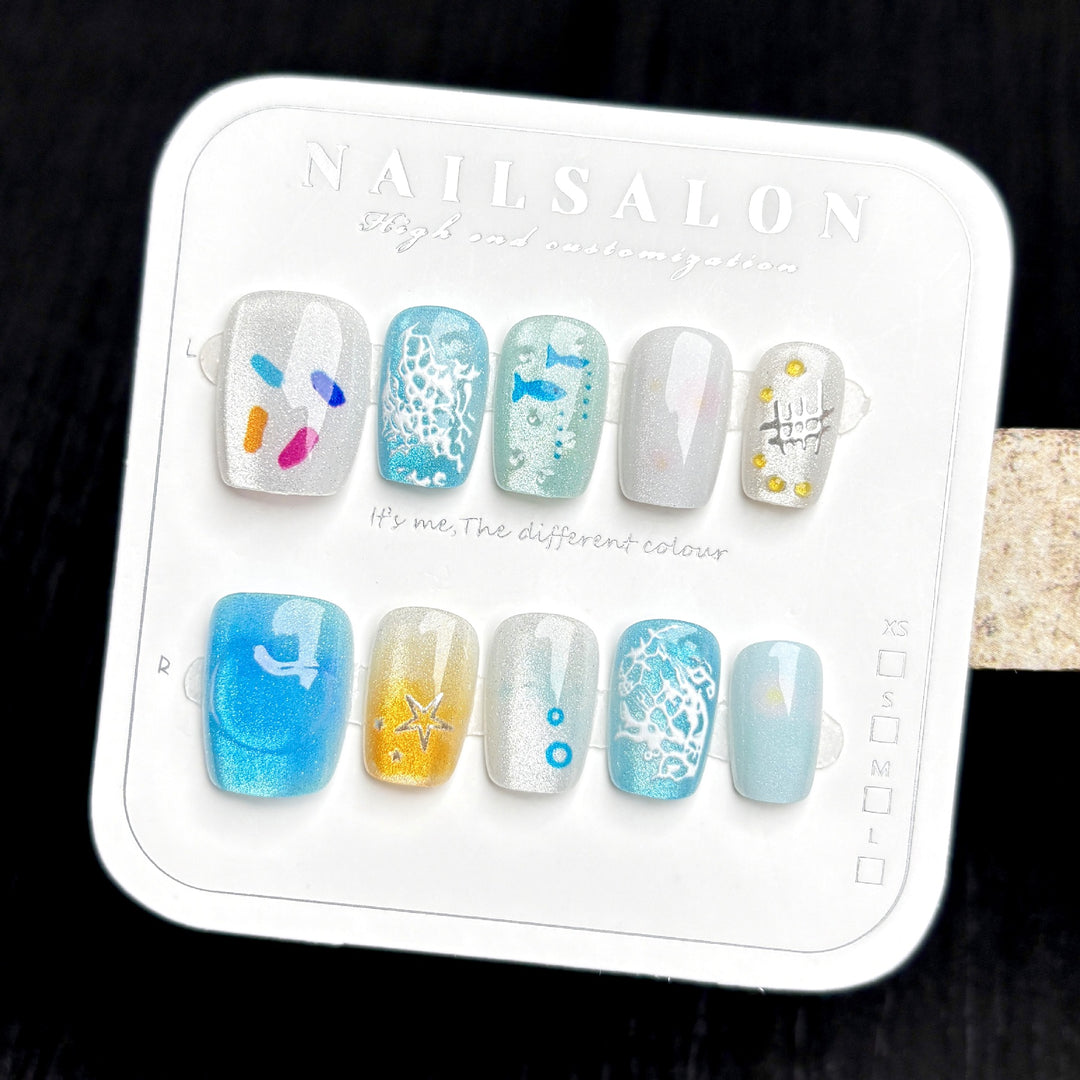 Dekoratives Press-On-Nail-Art-Set mit ozeanischen Themen