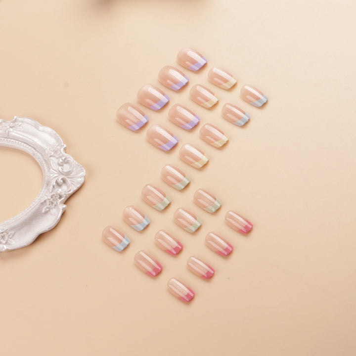 Künstlerisches farbenfrohes French Tip Press-On Nail Set Karnz