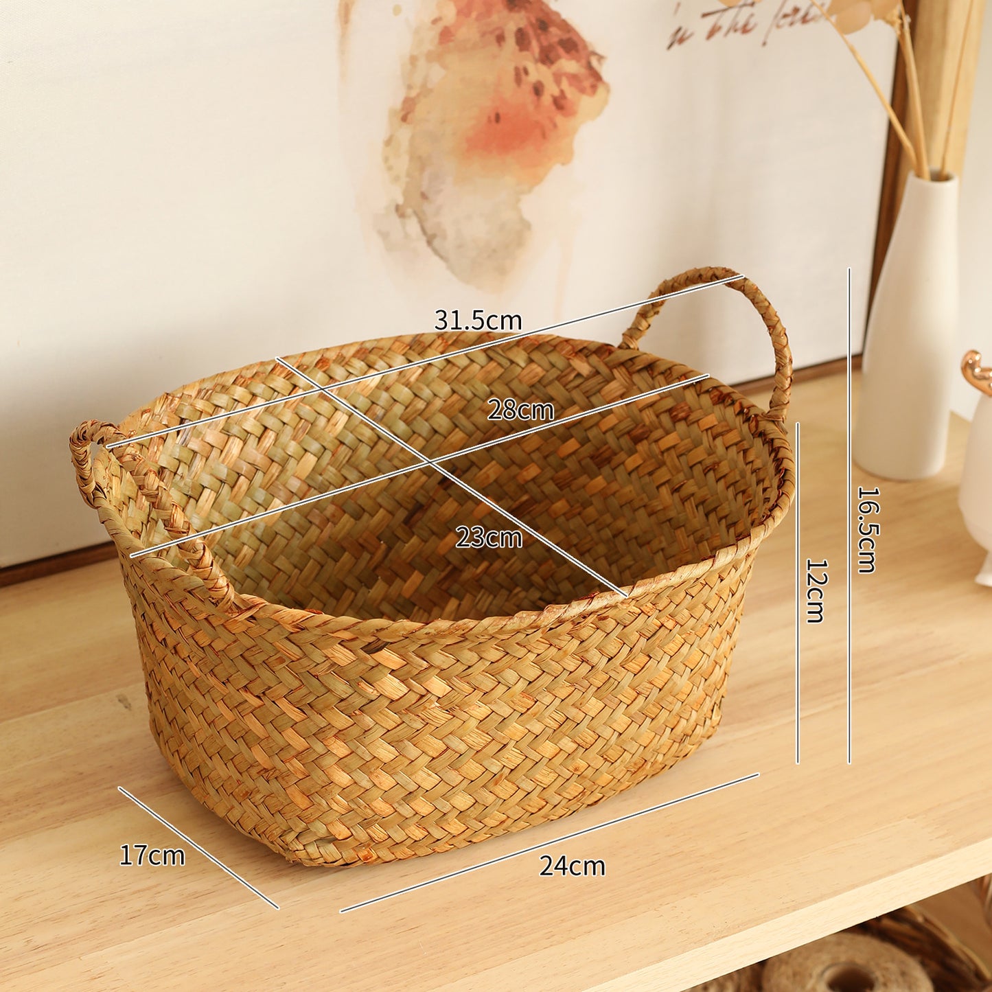 Unisex Handgewebter Aufbewahrungskorb mit ergonomischen Griffen Karnz