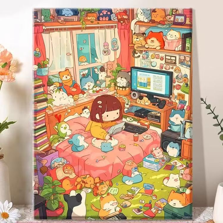 Verspielt Illustriertes Schlafzimmer Dekor Leinwandkunst Karnz