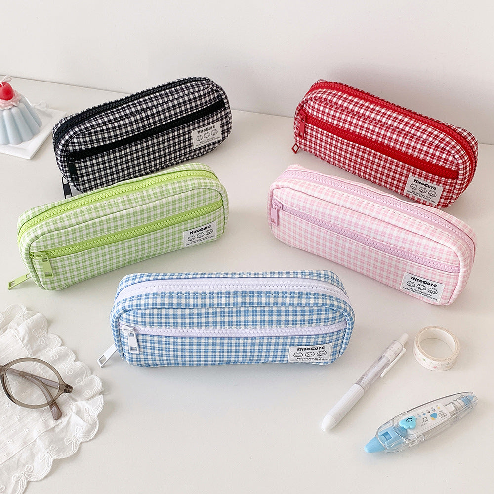 Stylische Gingham Karierten Stiftetui Karnz