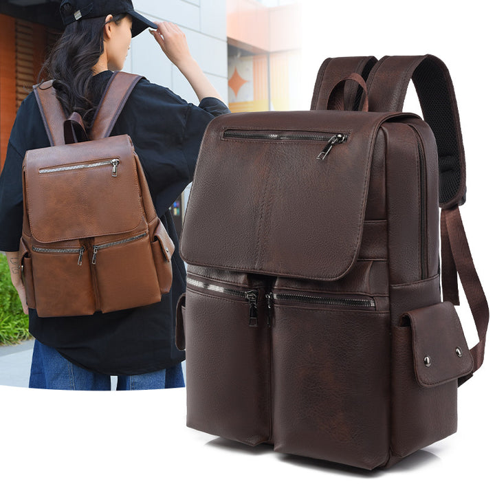 Stylische Mehrfach-Taschen Leder Rucksack Karnz