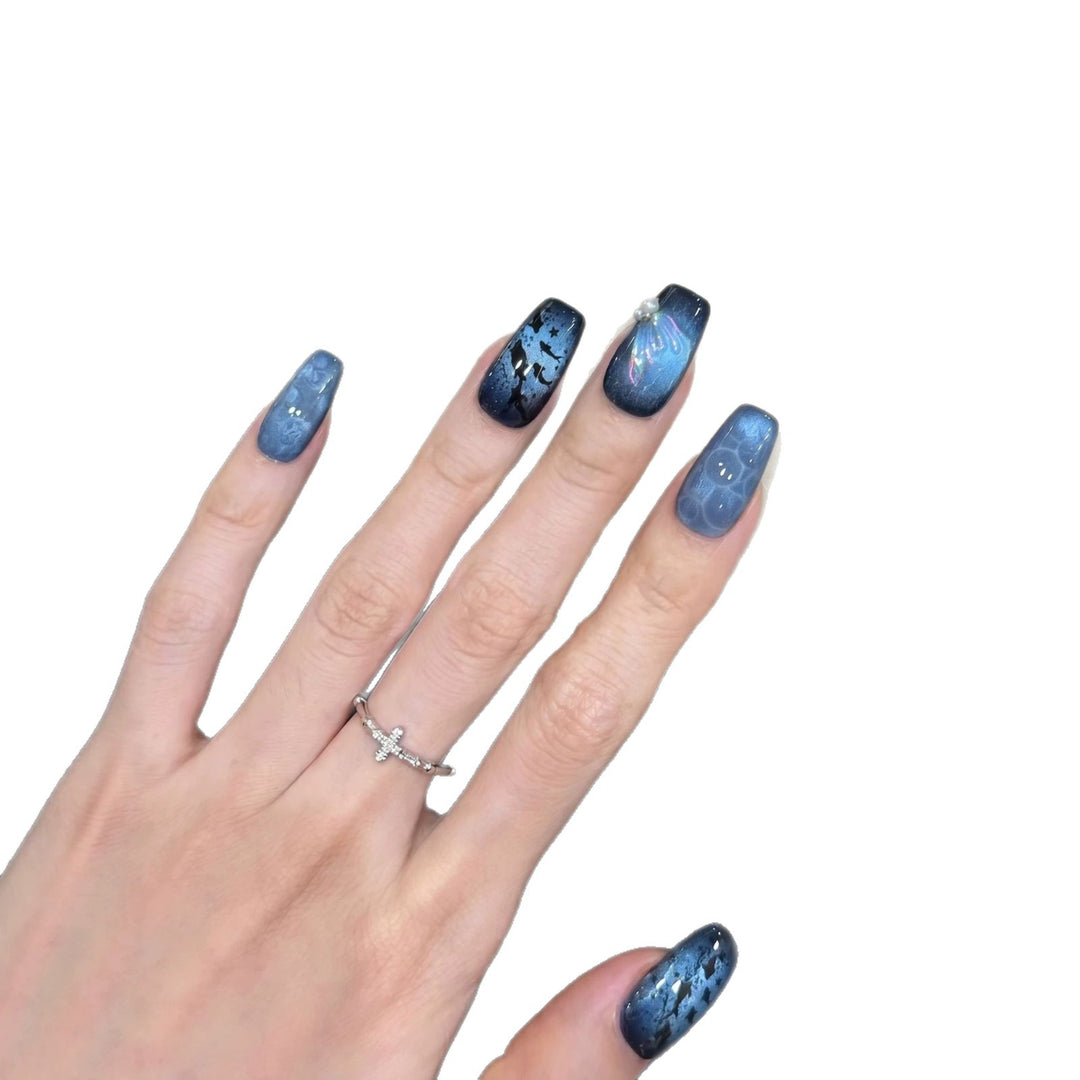 Künstlerisches Press-On-Nagelset mit Sternenabend-Design Karnz