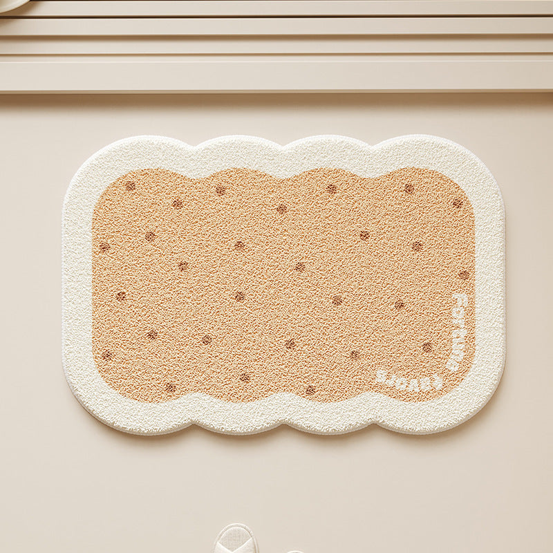 Scalloped-Edge Plush Absorbent Non-Slip Bath Rug with Cookie Motif