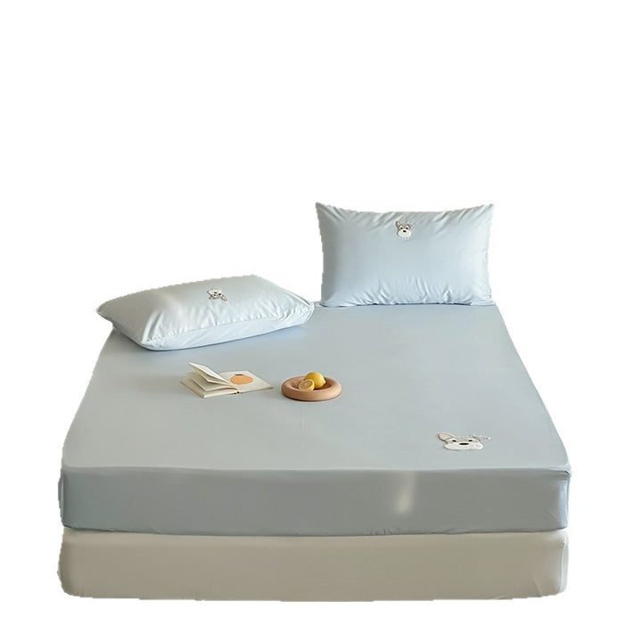 Besticktes Panda-Satin-Kissenbezug- und Spannbettlaken-Set