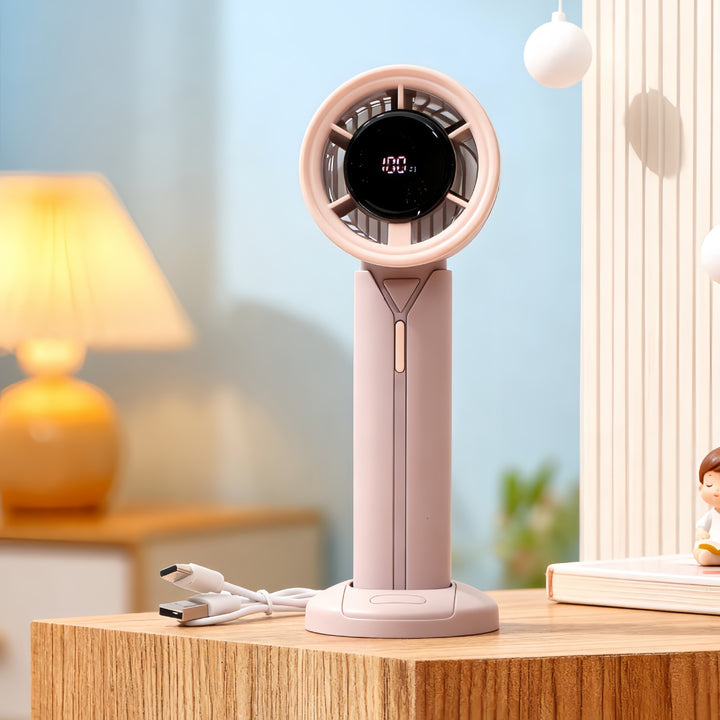 Damen Tragbarer Mini-Ventilator mit digitaler Geschwindigkeitsanzeige und USB-Ladefunktion Karnz