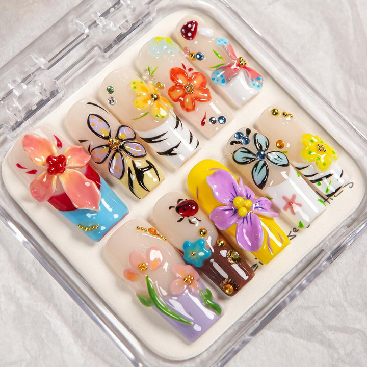 Künstlerisches Blumenmuster Press-On Nagelset  1791254903