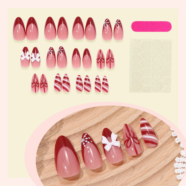 Dekoratives Press-On-Nagelset mit elegantem Bogen und gestreiften Designs Karnz