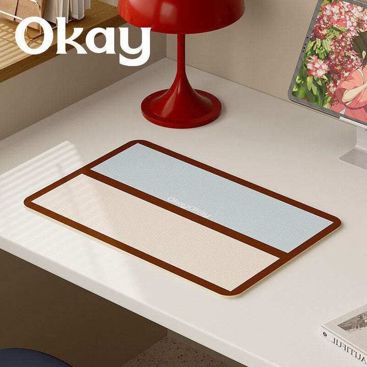 Oversized Eco-Leather Desk Mat with Non-Slip Base and Retro Grid Print