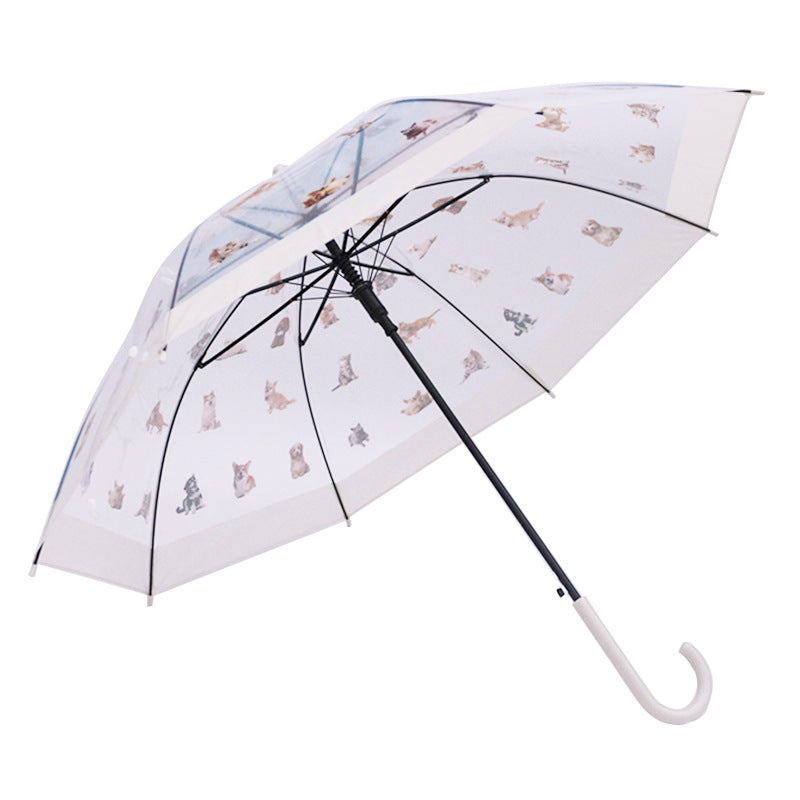 Damen transparenter Regenschirm mit niedlichem Katzenmotiv Karnz