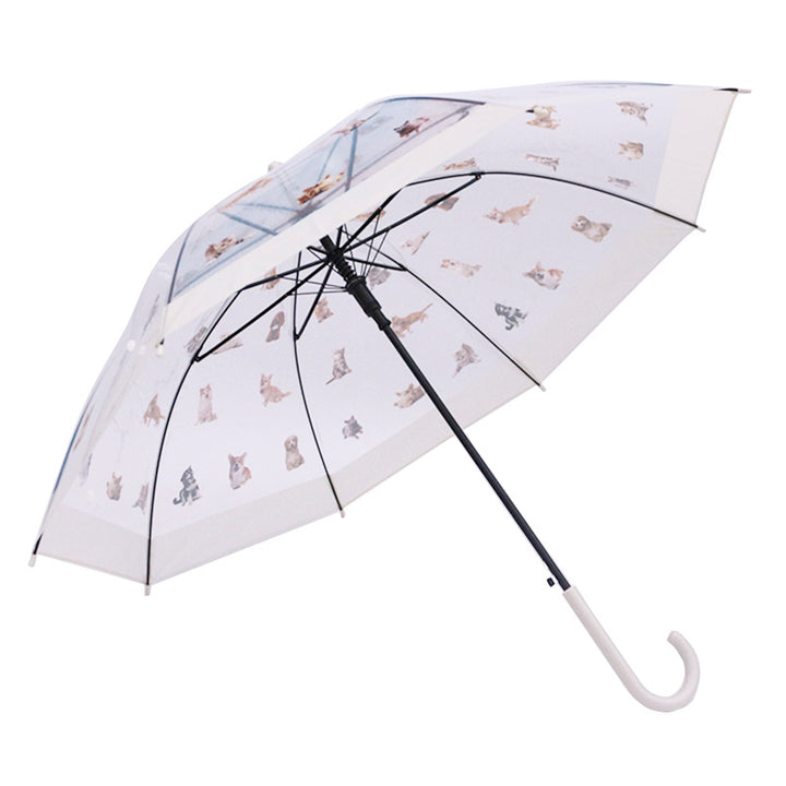 Damen transparenter Regenschirm mit niedlichem Katzenmotiv Karnz