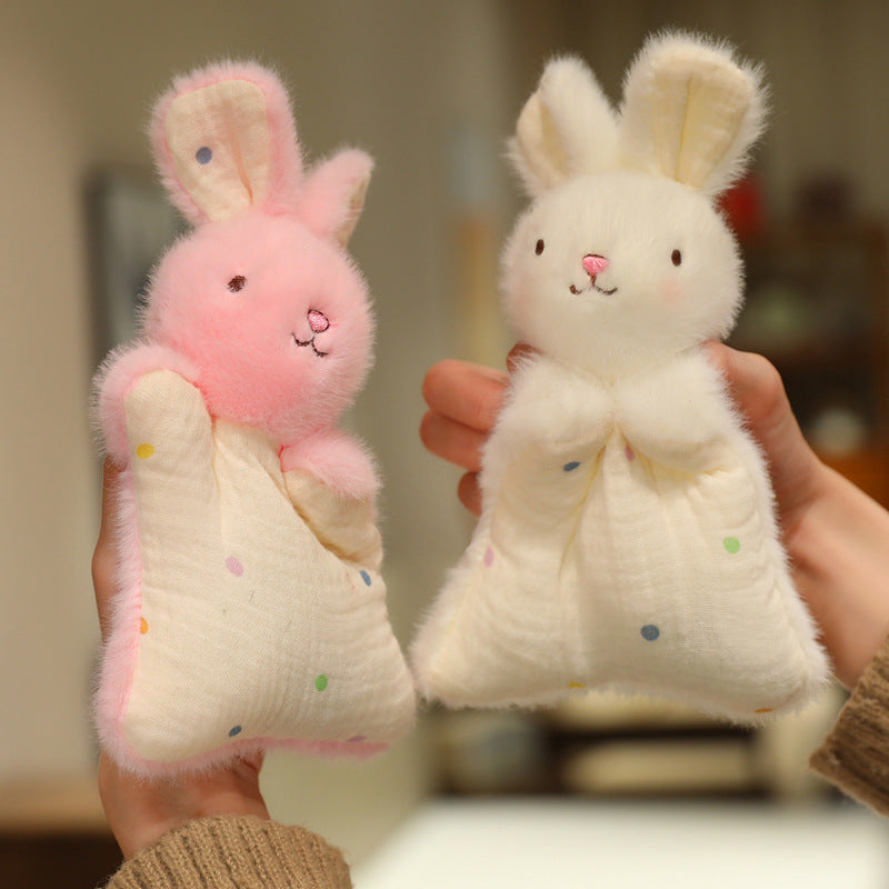 Plüsch-Hase Musselin-Decke mit Kunstfellkopf, sternförmiges Kuschelkissen & Aufhängeschlaufe Karnz