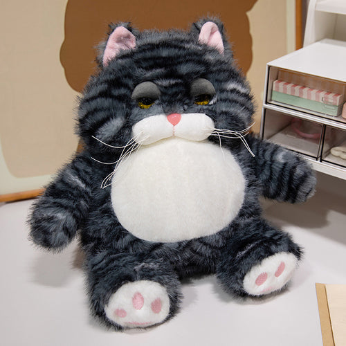 Fetter Plüsch Tabby Katze Sitzkuscheltier mit gesticktem Gesicht, Schnurrhaaren & bohnengefülltem Boden Karnz