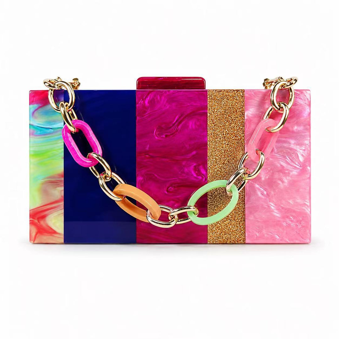 Farbenfrohe geometrische Acryl-Clutch