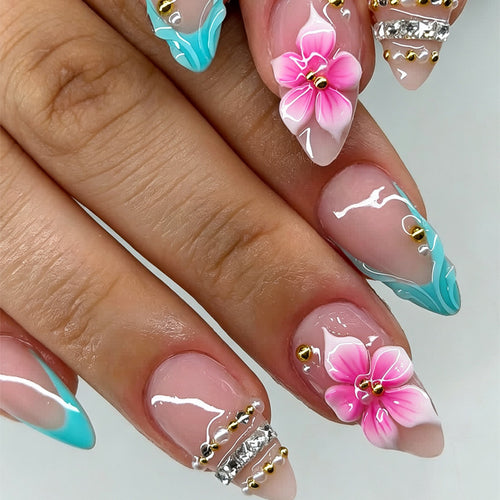 Kreatives blumengestaltetes Press-On-Nagelset Karnz