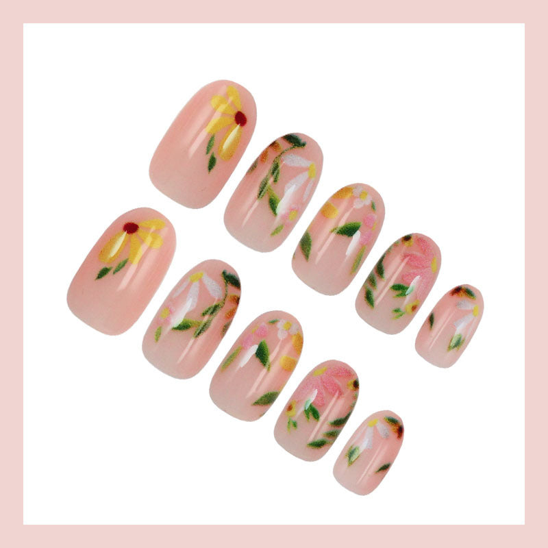 Künstliche Fingernägel Set mit floralen Verzierungen Karnz